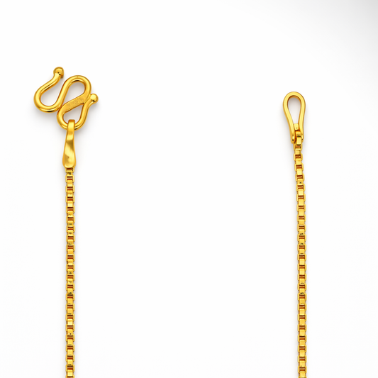 24K Yellow Gold Box Links Chain Necklace - 18 Inch