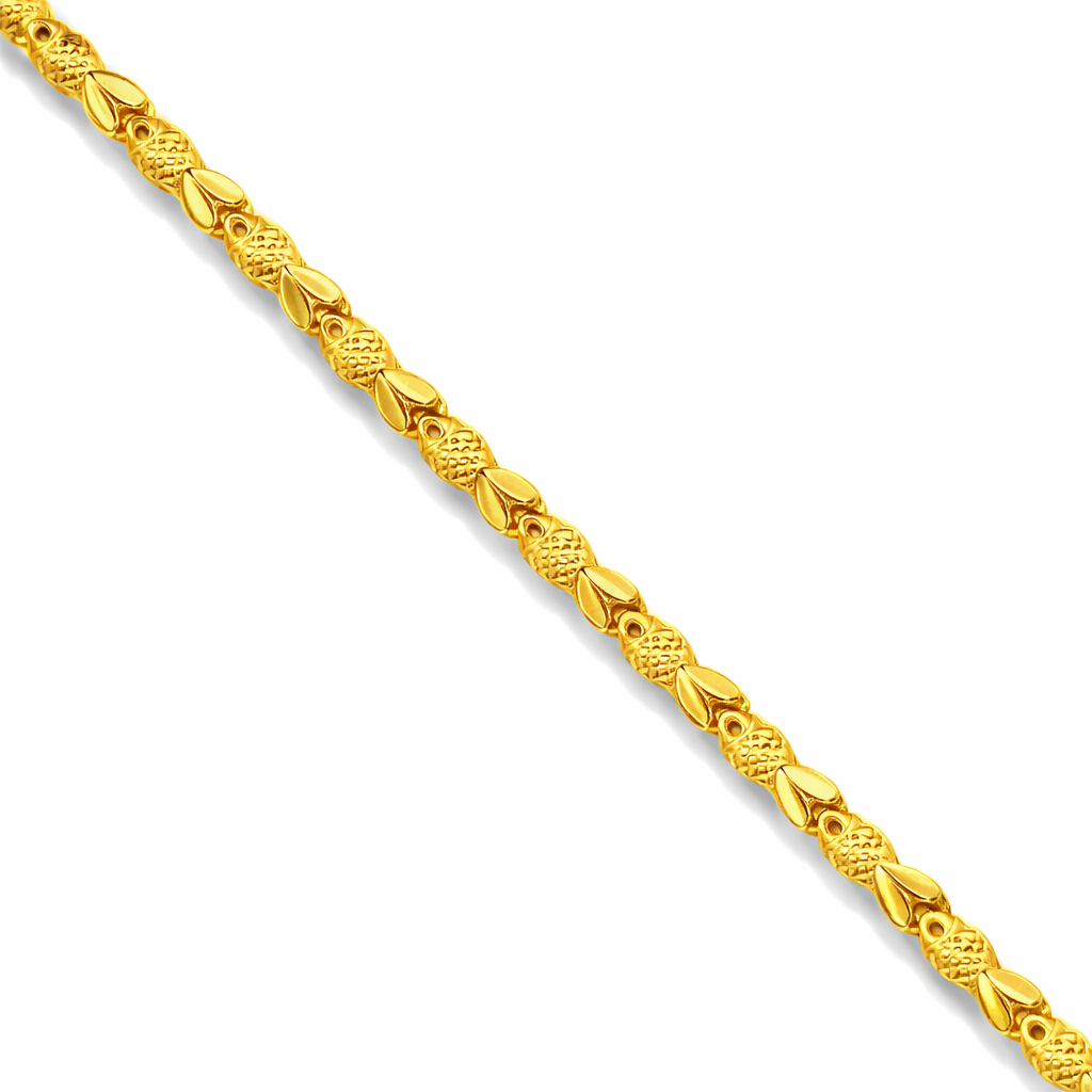 24K Yellow Gold Puffy Fish Chain Necklace - 24 Inch