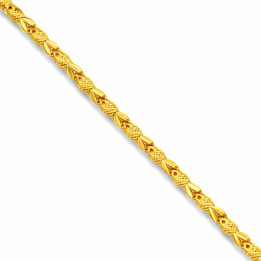 24K Yellow Gold Puffy Fish Chain Necklace - 24 Inch