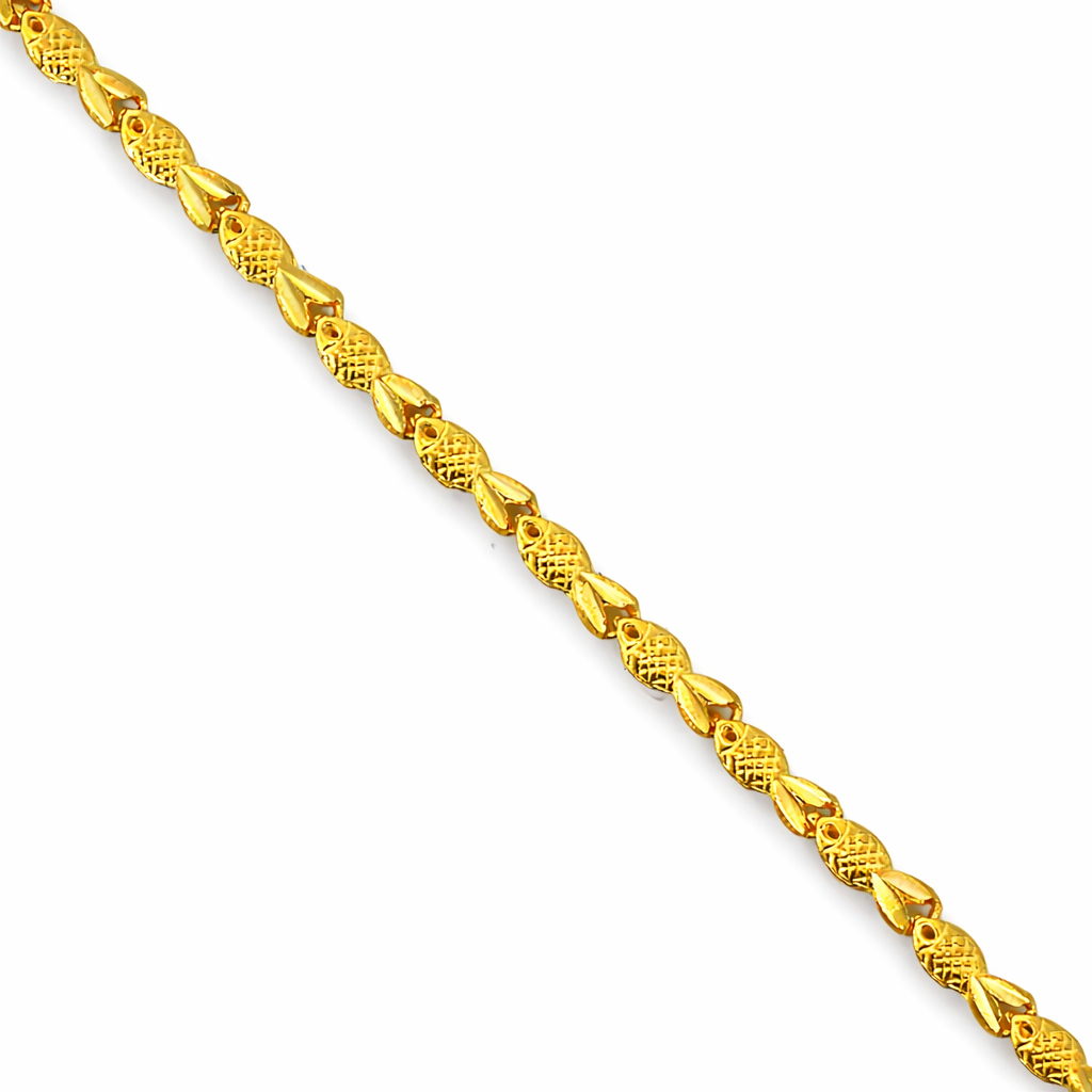 24K Yellow Gold Puffy Fish Chain Necklace - 24 Inch
