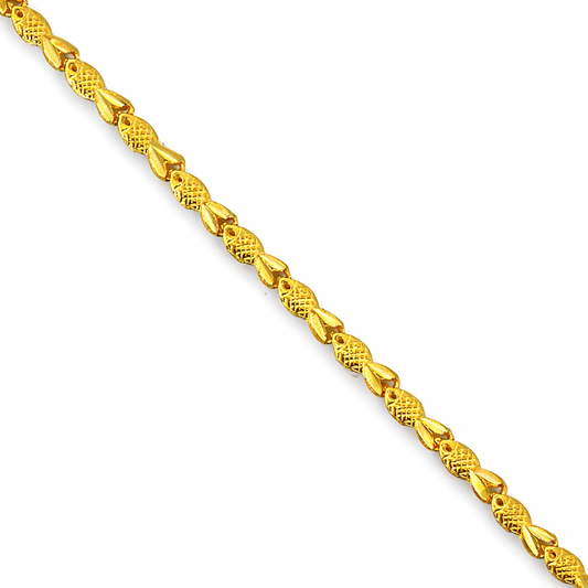 24K Yellow Gold Puffy Fish Chain Necklace - 24 Inch