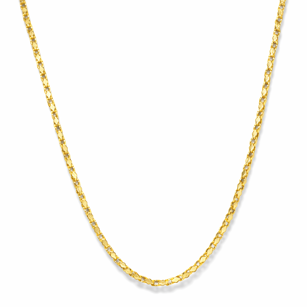 24K Yellow Gold Oval Figaro Chain Necklace - 22 Inch