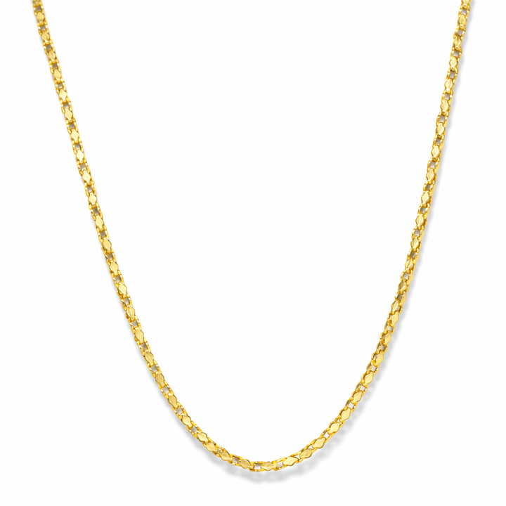 24K Yellow Gold Solid Oval Figaro Chain - 22 Inches