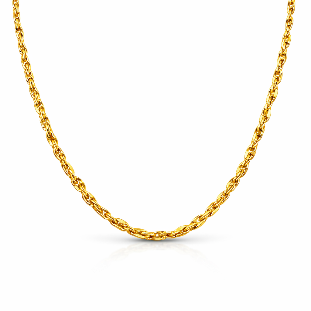 24K Yellow Gold Diamond Cut Rope Chain Necklace - 19 Inch
