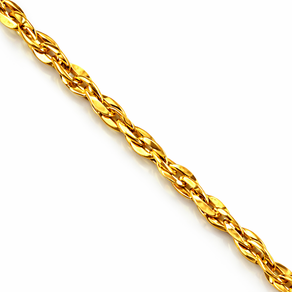 24K Yellow Gold Diamond Cut Rope Chain Necklace - 19 Inch
