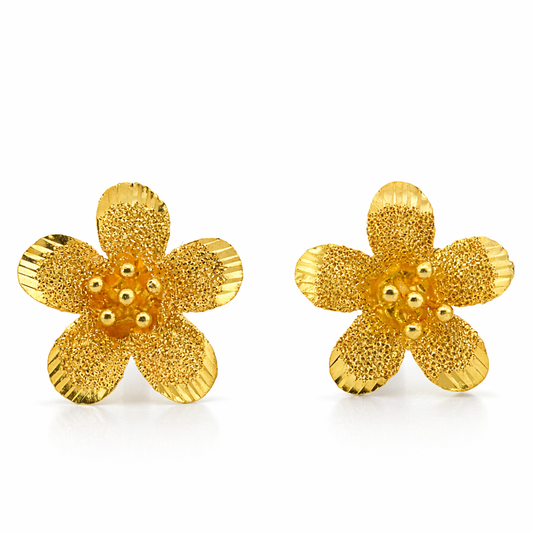 24K Yellow Gold 5 Petals Hibiscus Earrings