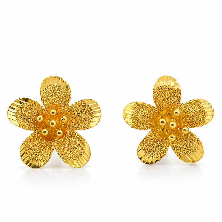 24K Yellow Gold 5 Petals Hibiscus Earrings