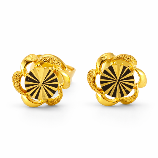 24K Yellow Gold Windmill with Precision Cut circle Earrings