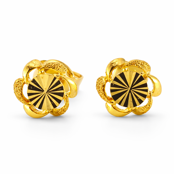 24K Yellow Gold Windmill with Precision Cut Circle Earrings