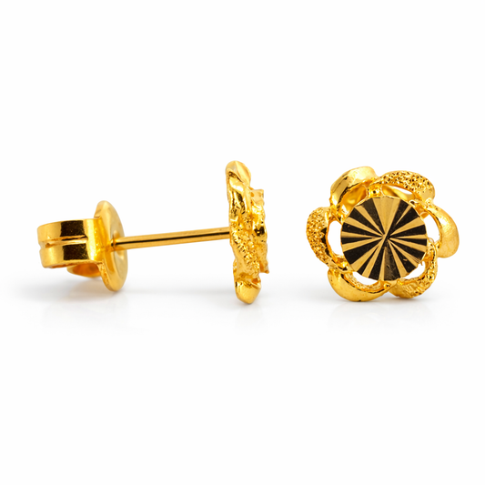 24K Yellow Gold Windmill with Precision Cut circle Earrings