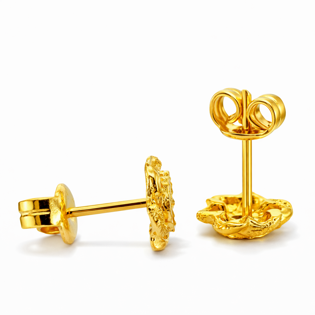 24K Yellow Gold Windmill with Precision Cut circle Earrings