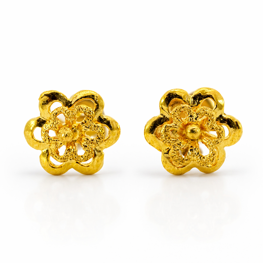 24K Yellow Gold Double Layer Flower Earrings