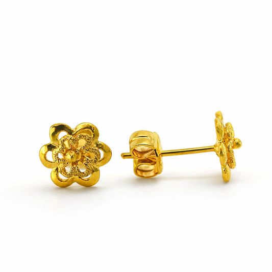 24K Yellow Gold Double Layer Flower Earrings