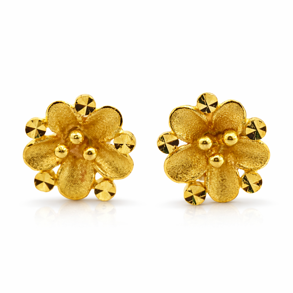24K Yellow Gold Hibiscus Flowers Earrings