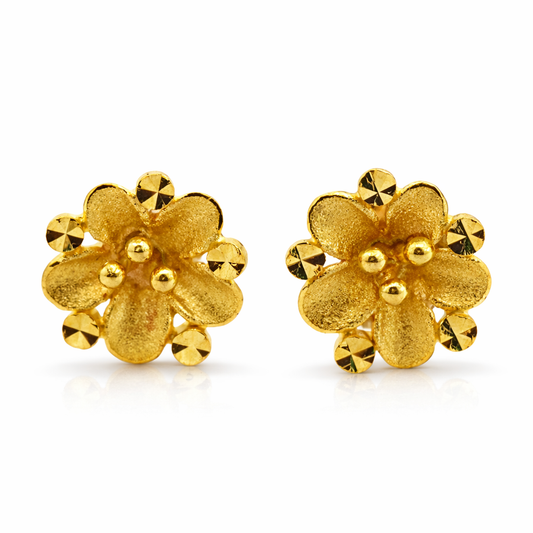 24K Yellow Gold Hibiscus Flowers Earrings