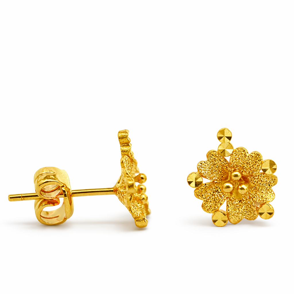 24K Yellow Gold Hibiscus Flowers Earrings