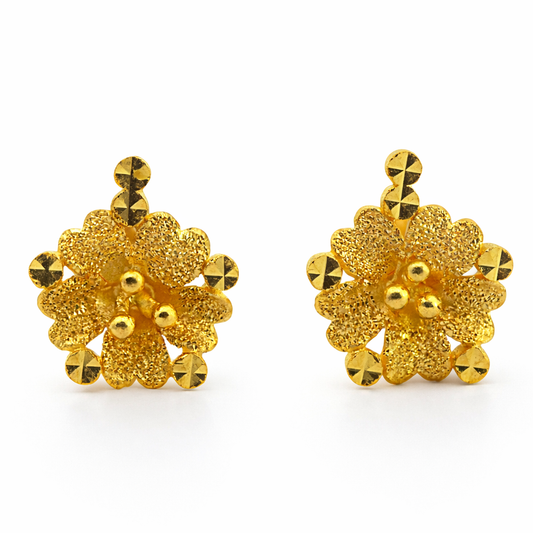 24K Yellow Gold Hibiscus Flowers Earrings