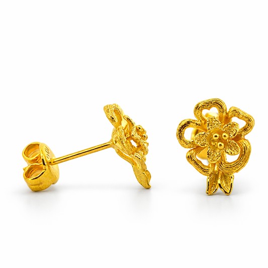 24K Yellow Gold Double Layer Hibiscus Earrings