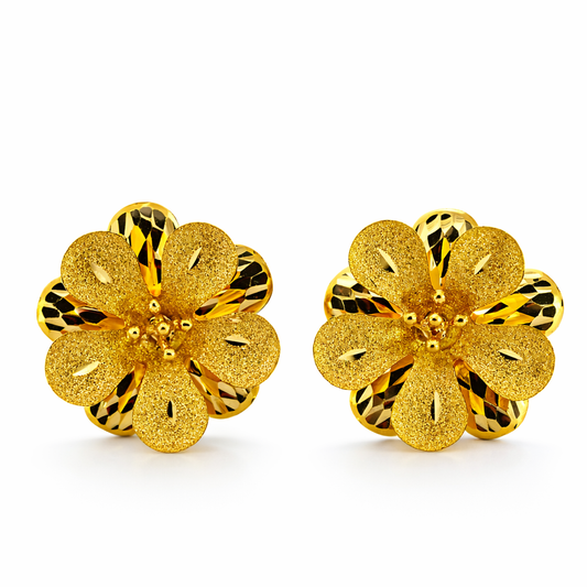 24K Yellow Gold Double Layer Hibiscus Earrings