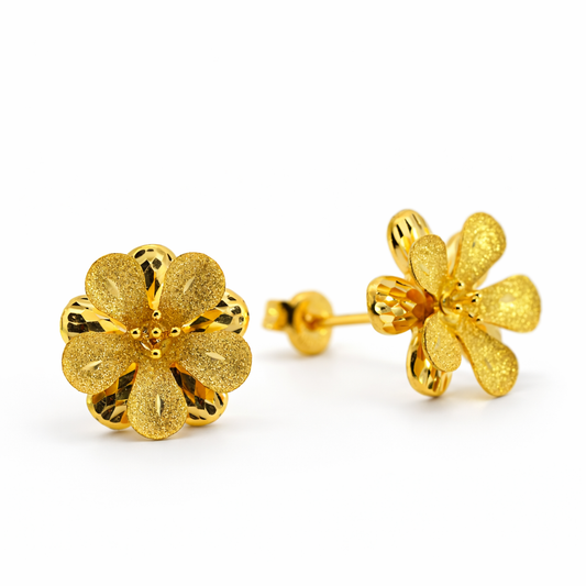 24K Yellow Gold Double Layer Hibiscus Earrings