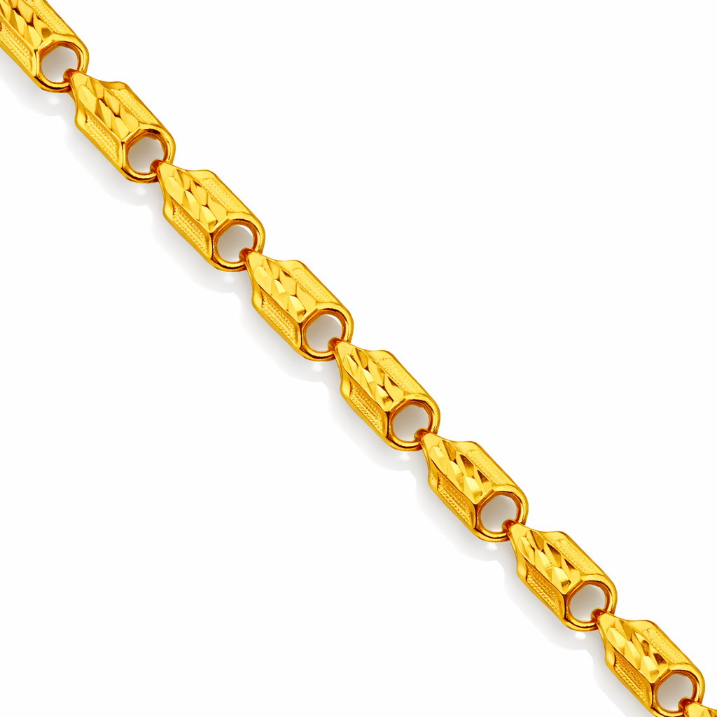 24K Yellow Gold Figaro Links Bracelet - 7.25 Inch