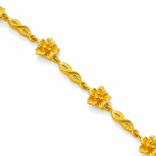 24K Yellow Gold Hibiscus & Infinity Bracelet