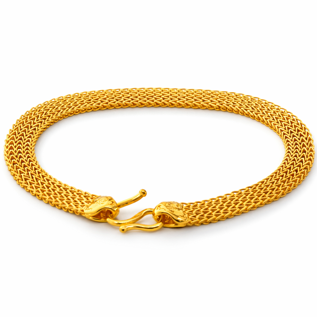 24K Yellow Gold Flat Braided Links Bracelet - 7.5 Inch