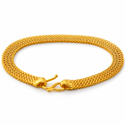 24K Yellow Gold Flat Braided Links Bracelet - 7.5 Inch