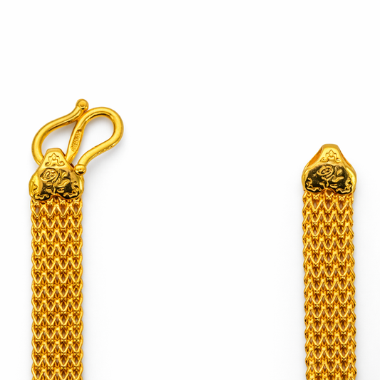 24K Yellow Gold Flat Braided Links Bracelet - 7.5 Inch