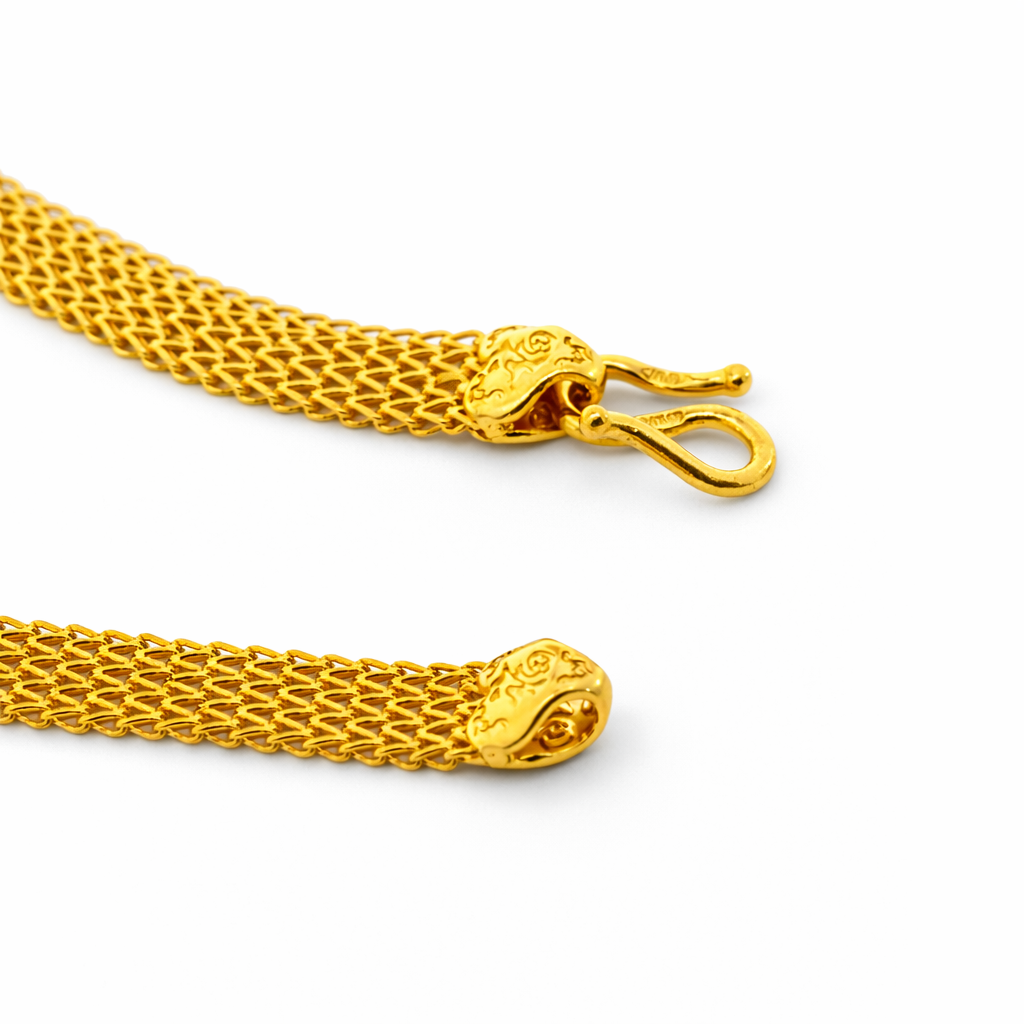 24K Yellow Gold Flat Braided Links Bracelet - 7.5 Inch