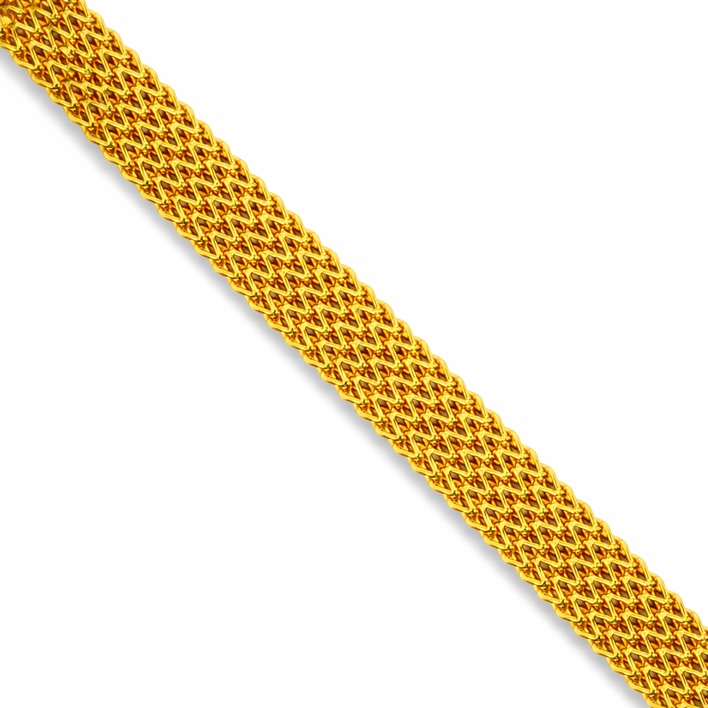24K Yellow Gold Flat Braided Links Bracelet - 7.5 Inch