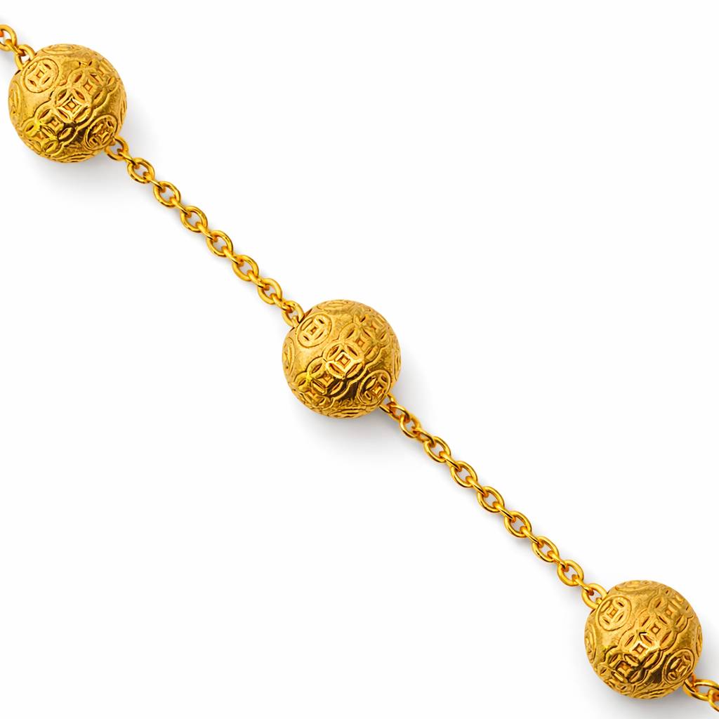 24K Yellow Gold 3 Money Balls Bracelet