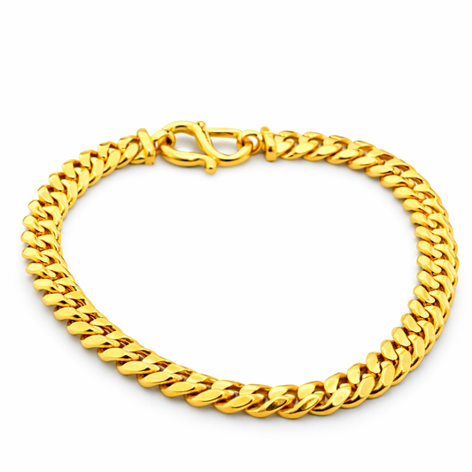 24K Yellow Gold Flat Cuban Bracelet - 8 Inch