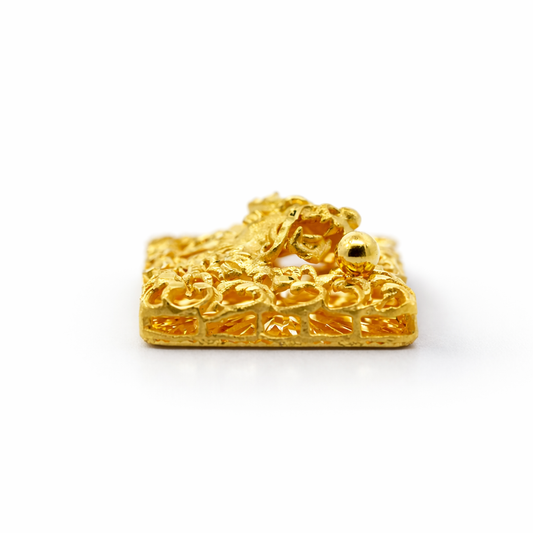 24K Yellow Gold 3D Fancy Dragon with Flames all over Pendant