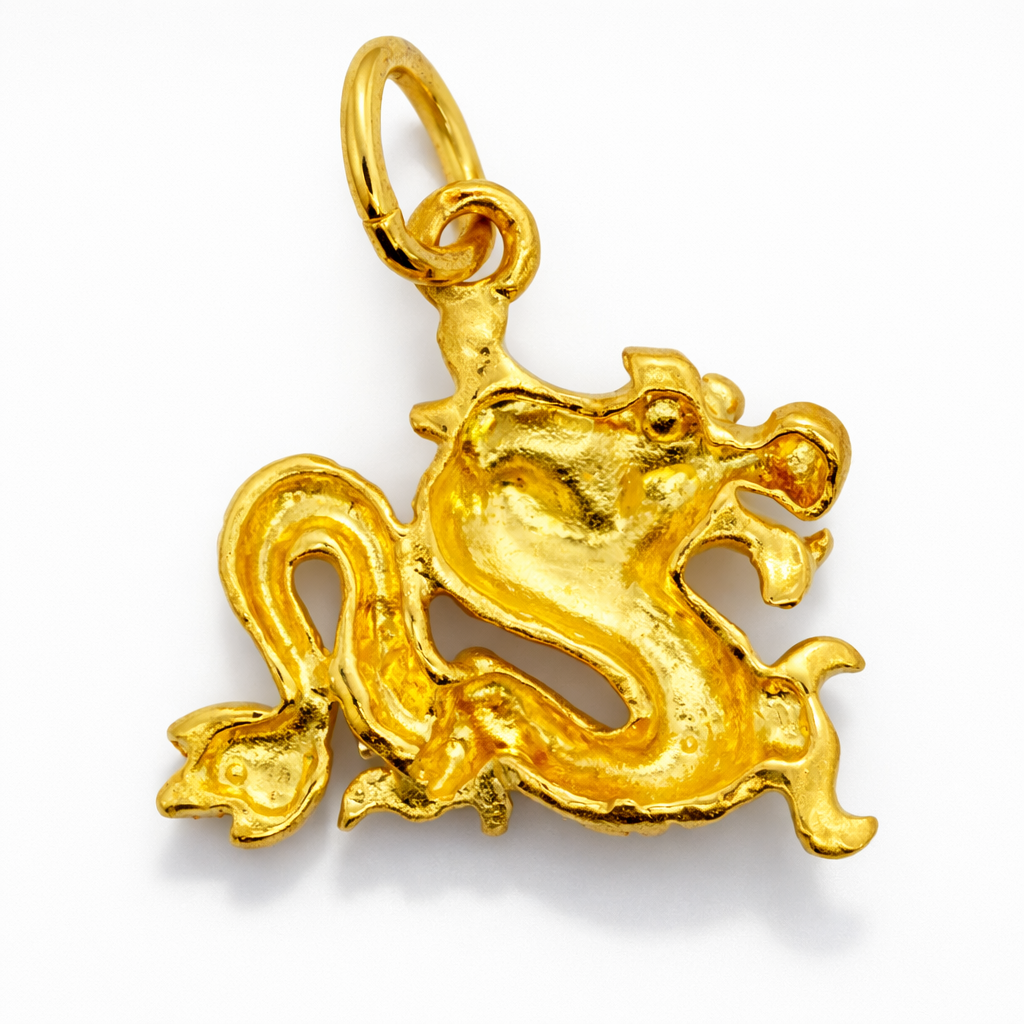 24K Yellow Gold 2D Dragon Pendant