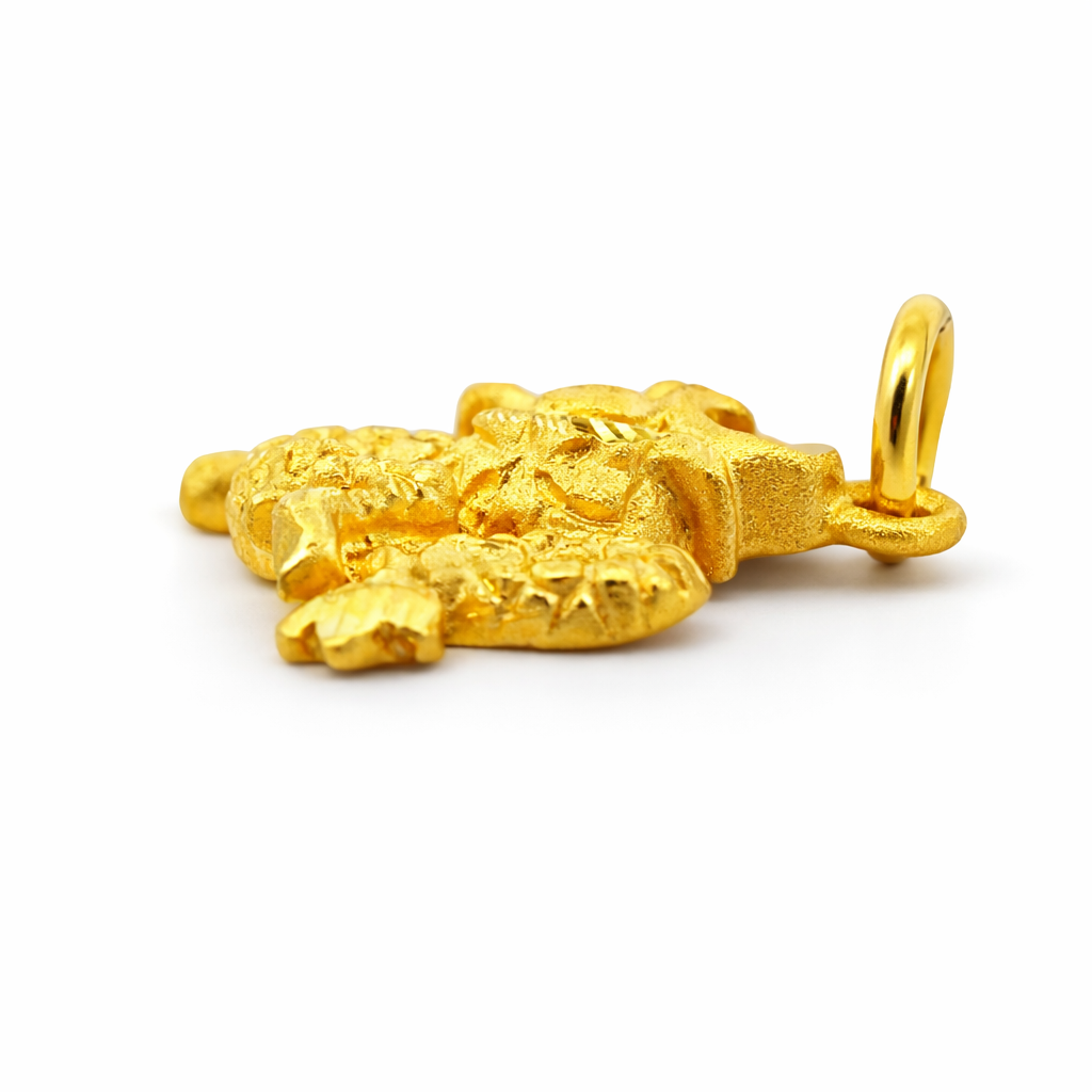24K Yellow Gold 2D Dragon Pendant