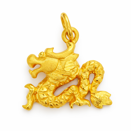24K Yellow Gold 2D Dragon Pendant