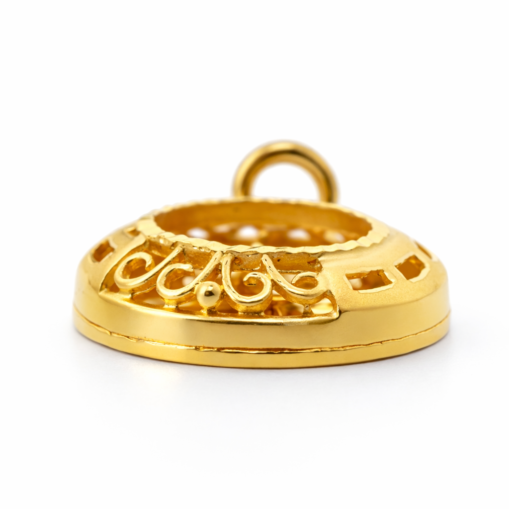 24K Yellow Gold Circle hibiscus with Precision Cut Pendant