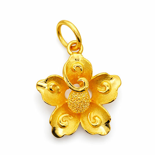 24K Yellow Gold Matte 5 Petal Flower Pendant