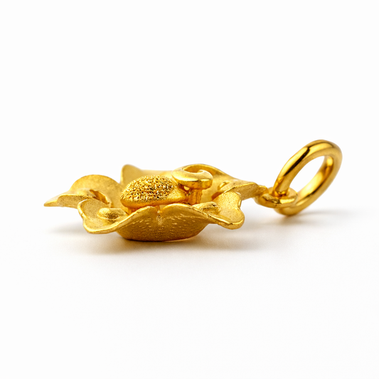 24K Yellow Gold Matte 5 Petal Flower Pendant