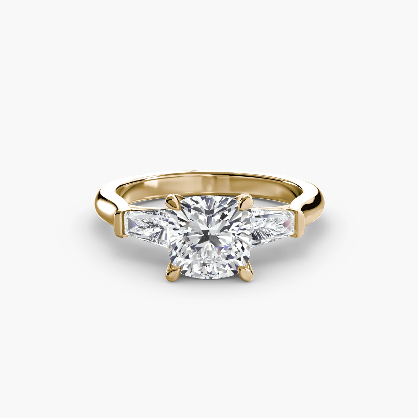 Anillo de tres piedras (piedras laterales baguette)