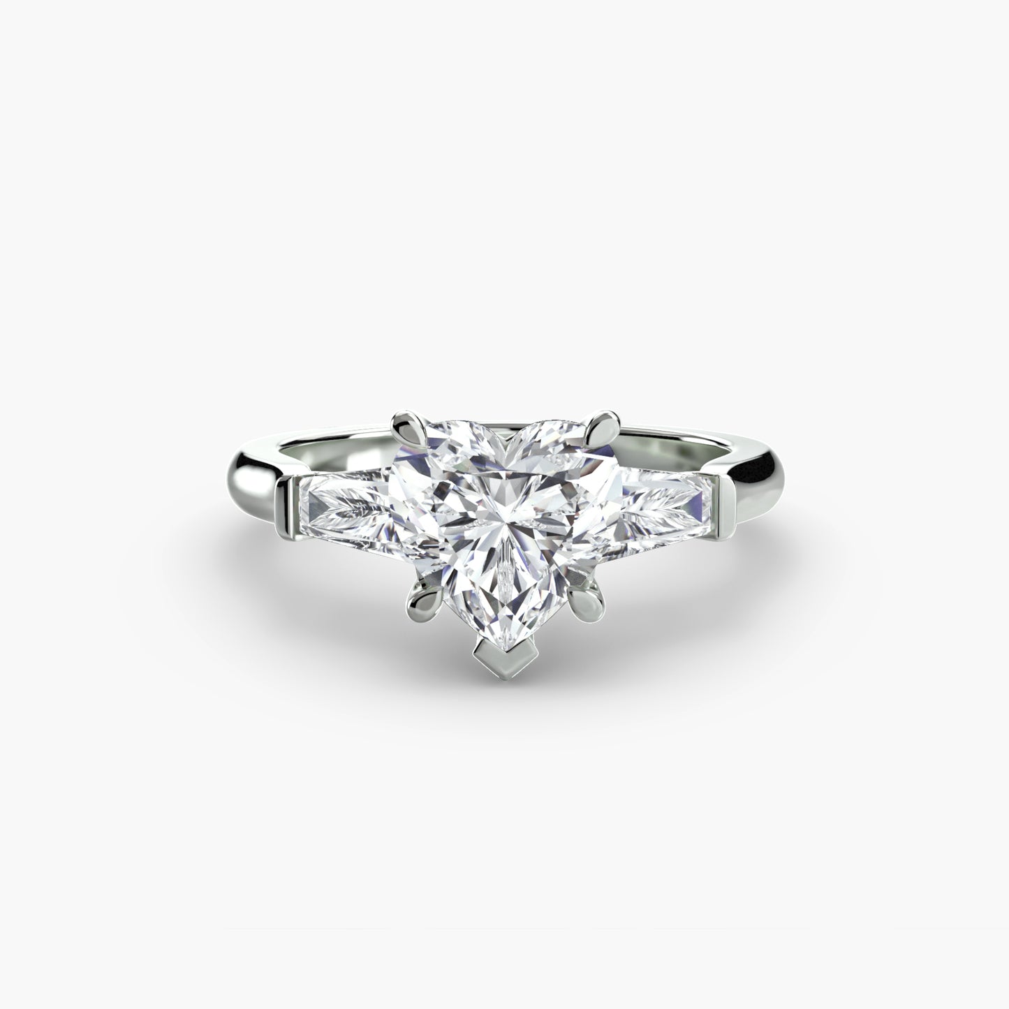 Anillo de tres piedras (piedras laterales baguette)