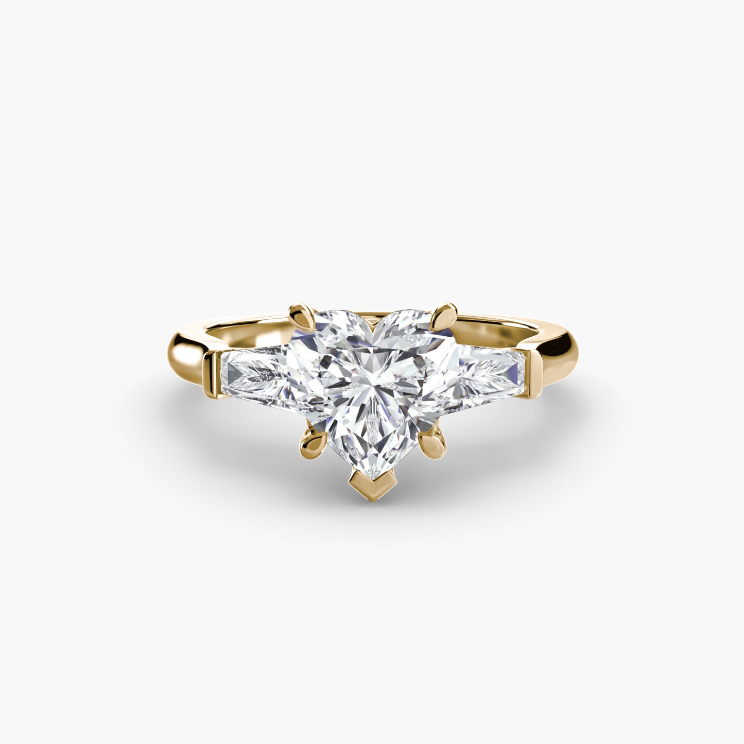 Anillo de tres piedras (piedras laterales baguette)