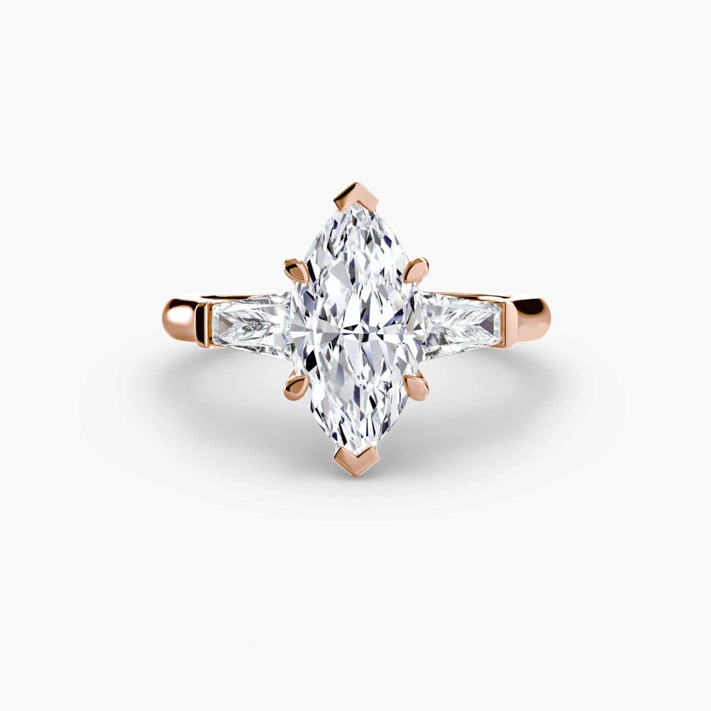 Anillo de tres piedras (piedras laterales baguette)
