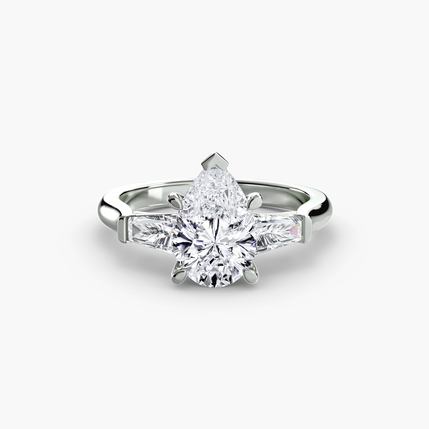 Anillo de tres piedras (piedras laterales baguette)