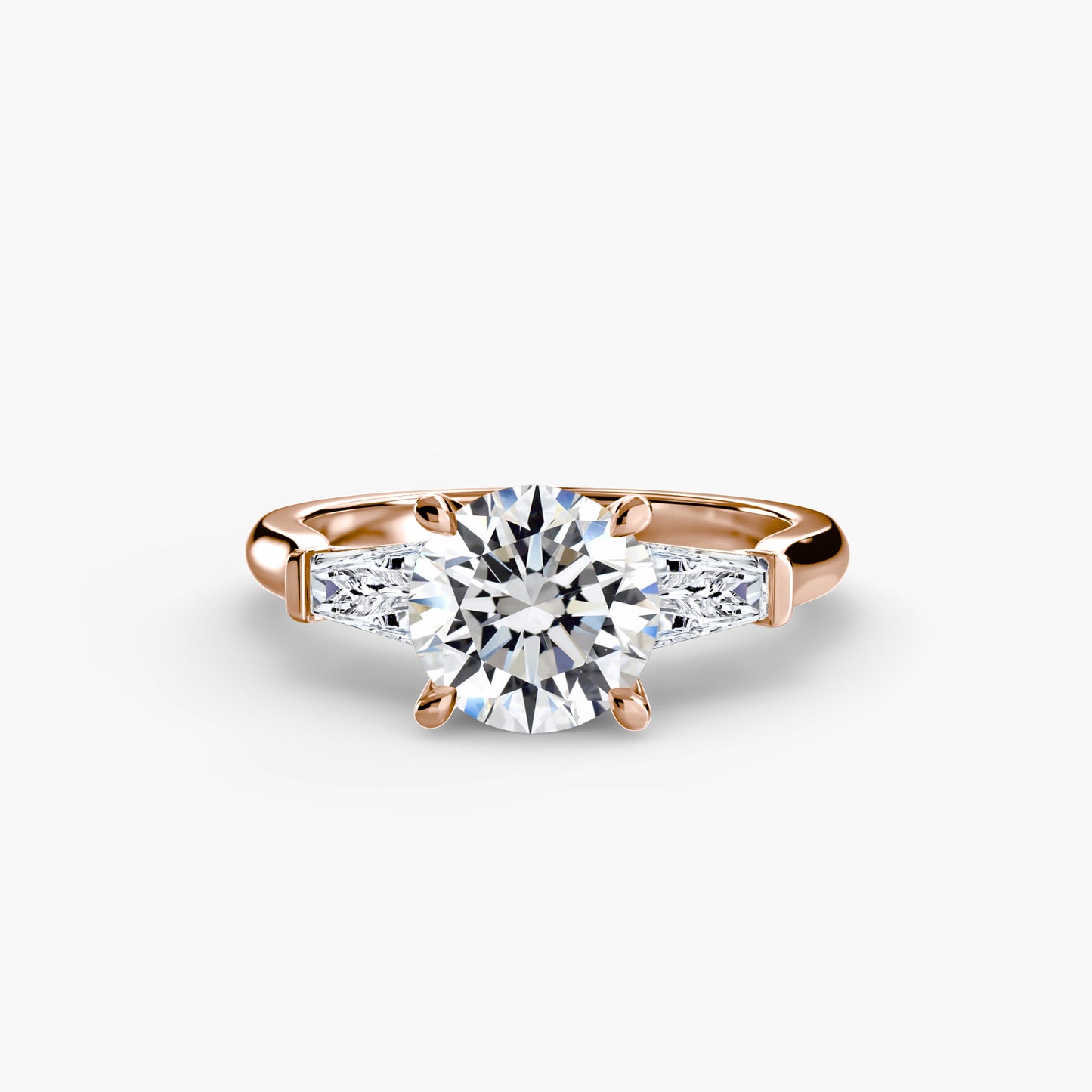 Anillo de tres piedras (piedras laterales baguette)