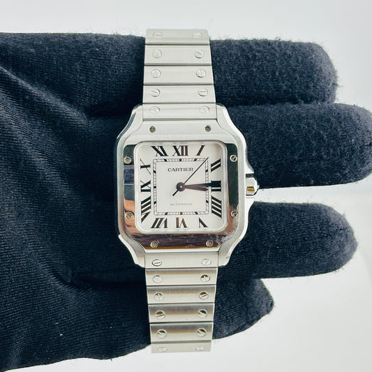 Cartier Santos Medium Silver Roman Dial on Stainless Steel Bracelet Ref. 4075 / WSSA0029 Complete 2024 — view 2