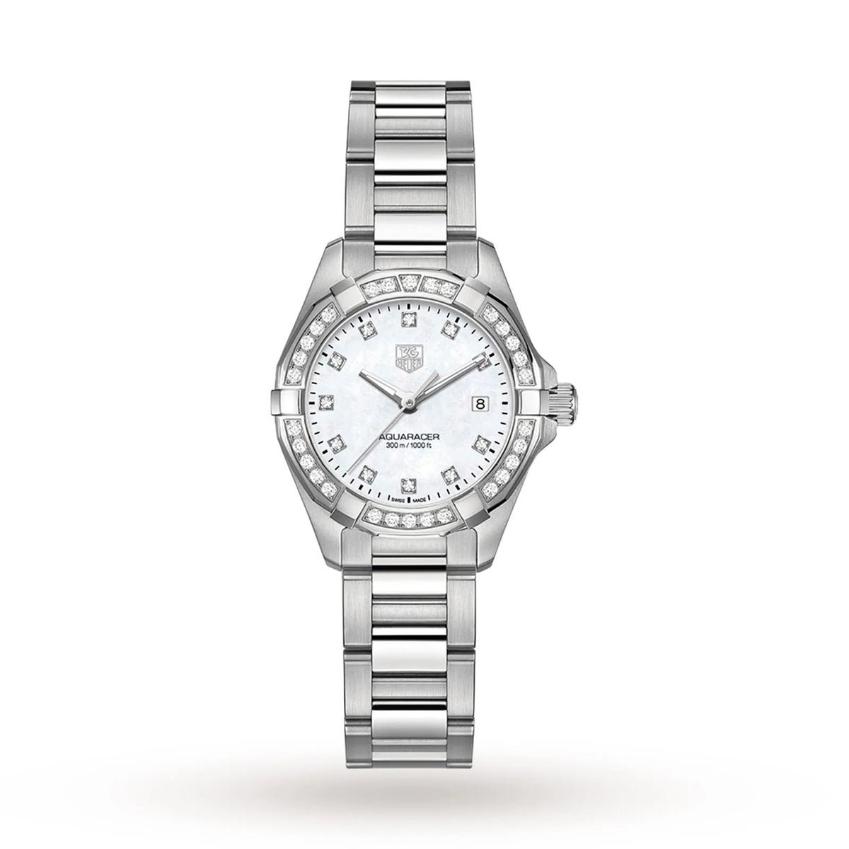 Tag Heuer Aquaracer Lady White Mop Diamond Dial on Stainless Steel Bracelet Ref. WAY1414.BA0920 Complete 2017