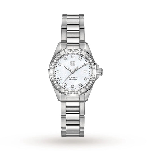 Tag Heuer Aquaracer Lady White Mop Diamond Dial on Stainless Steel Bracelet Ref. WAY1414.BA0920 Complete 2017