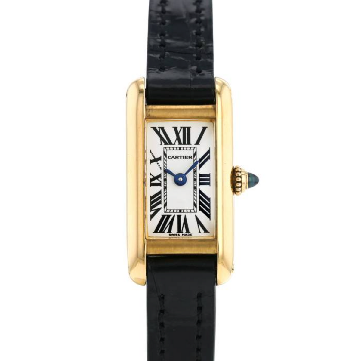 Cartier Tank Mini Allongee Silver Roman Numerals Dial on Leather Band Ref. 2443 Complete 2000
